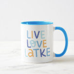 Live Love Latke Hanukkah Design Mug<br><div class="desc">Celebrate the joy of Hanukkah with this colourful "Live Love Latke" design. Featuring bright colours and playful typography, this graphic is perfect for a variety of products, from home decor to gifts. Add a touch of holiday spirit and deliciousness to your space with this fun and festive design.</div>