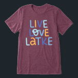 Live Love Latke Hanukkah Design Tri-Blend Shirt<br><div class="desc">Celebrate the joy of Hanukkah with this colourful "Live Love Latke" design. Featuring bright colours and playful typography,  this graphic is perfect for a variety of products,  from home decor to gifts. Add a touch of holiday spirit and deliciousness to your space with this fun and festive design.</div>