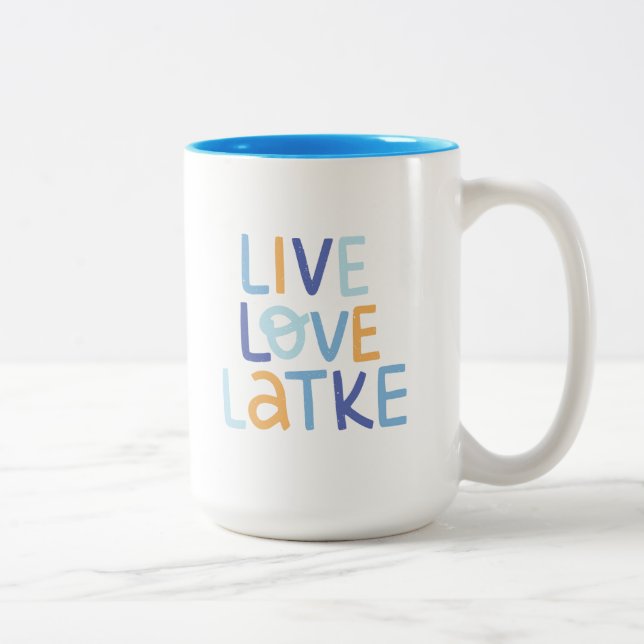 Live Love Latke Hanukkah Design Two-Tone Coffee Mug (Right)