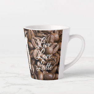 Live Love Latte Coffee Beans Modern Monogrammed Latte Mug