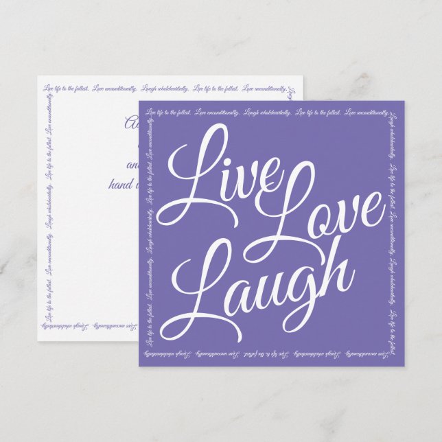 Live Love Laugh Elegant White Script Purple Card (Front/Back)