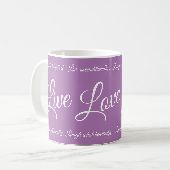 Live Love Laugh Elegant White Script Purple Coffee Mug (Front Left)