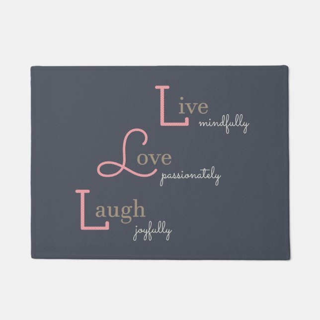 Live Love Laugh happy positive pink blue doormat (Front)