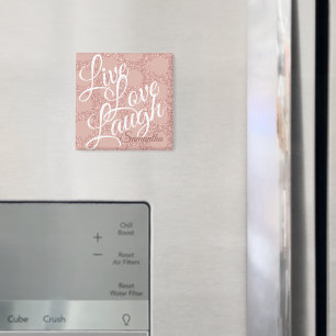 Live Love Laugh Rose Polka Dot Pink Glitter Name Magnet
