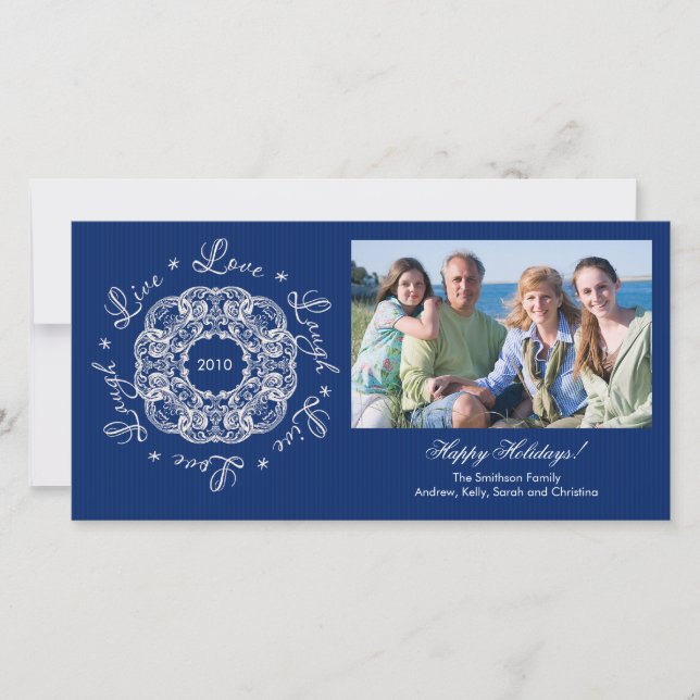 Live Love Laugh Vintage Ornament Holiday PhotoCard (Front)