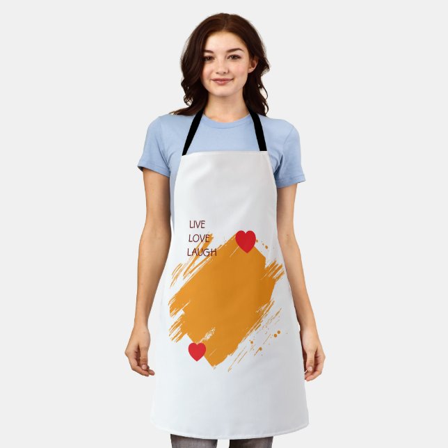 live love laugh yellow abstract red heart  apron (Worn)