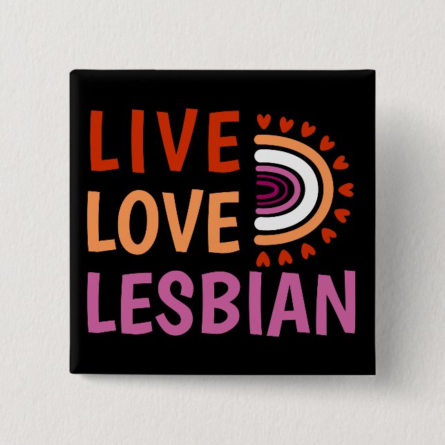 Live love lesbian boho rainbow celebrate diversity 2 inch square button (Front)
