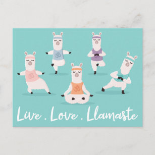 Live Love Llamaste   Fun Yoga Llama Characters Postcard