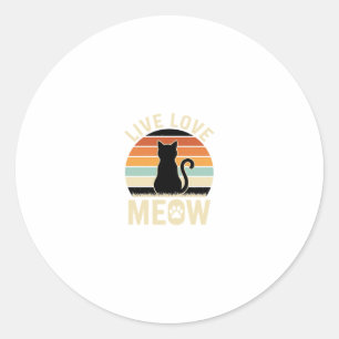Live Love Meow Vintage Cat Sunset Design_1 Classic Round Sticker
