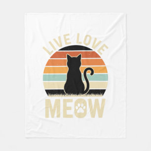 Live Love Meow Vintage Cat Sunset Design_1 Fleece Blanket
