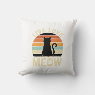 Live Love Meow Vintage Cat Sunset Design_1 Throw Pillow