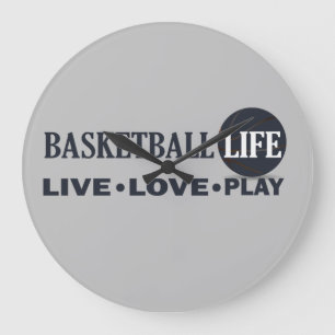 live love play basketball large clock
