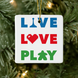 Live, Love, Play Colourful Text Ceramic Ornament
