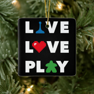 Live, Love, Play White Text Ceramic Ornament