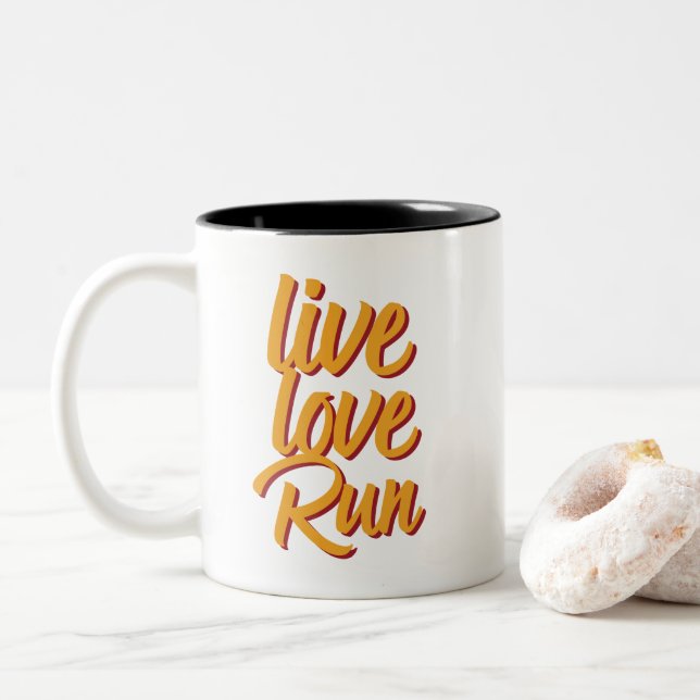 Live Love Run Marathon Runner Workout Exercise Two-Tone Coffee Mug (With Donut)