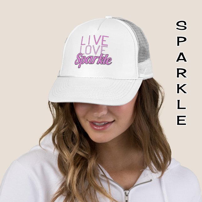 Live Love Sparkle pink glitter effect text Trucker Hat (Creator Uploaded)