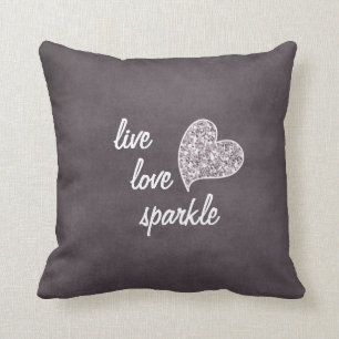 Live love Sparkle with Glitter heart Throw Pillow