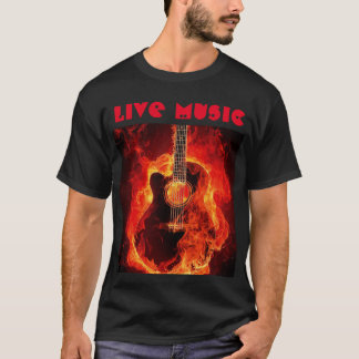 live music burning guitar black T-Shirt