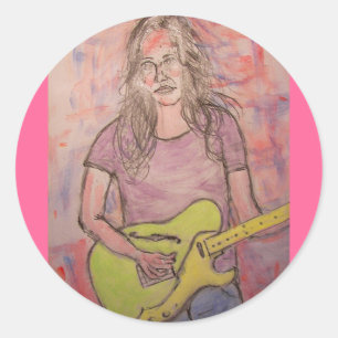 Live Music Girl Sketch Classic Round Sticker