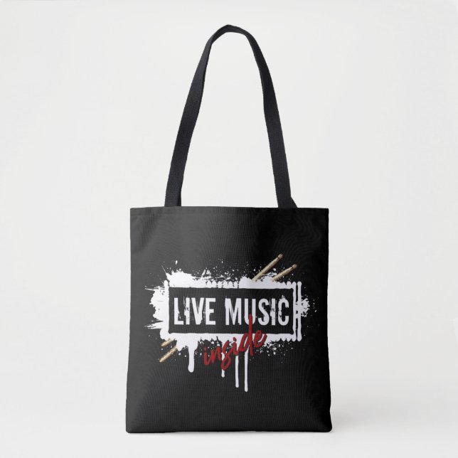 Live Music Inside Drumsticks Musician Jam Rock Gig Tote Bag (Front)