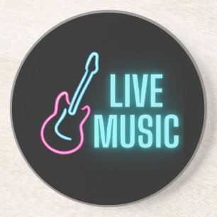 Live Music Neon Guitar Coaster