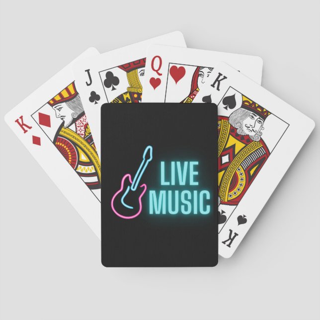 Live Music Neon Guitar   Playing Cards (Back)