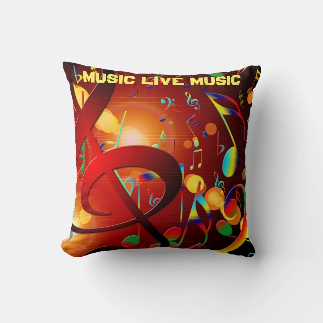 Live Music Slogan Colorful Throw Pillow (Front)
