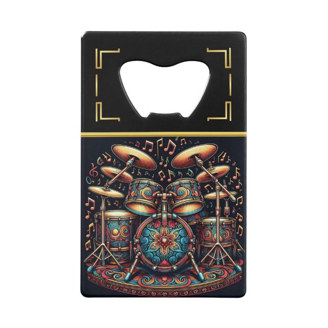 Live Music Vibes in Blue & Gold Credit Card Bottle Opener (Front)