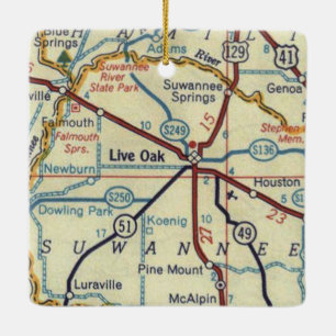 Live Oak Florida Vintage Map Ceramic Ornament