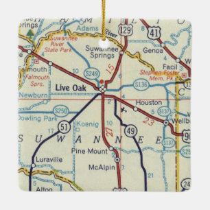 Live Oak Suwannee River Map Ceramic Ornament