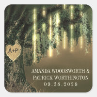 Live Oak Tree Spanish Moss Wedding Favour Stickers