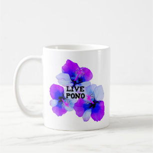 Live Pono Hawaiian Hibiscus Purple Blue Floral Coffee Mug