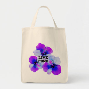Live Pono Hawaiian Hibiscus Purple Blue Floral Tote Bag