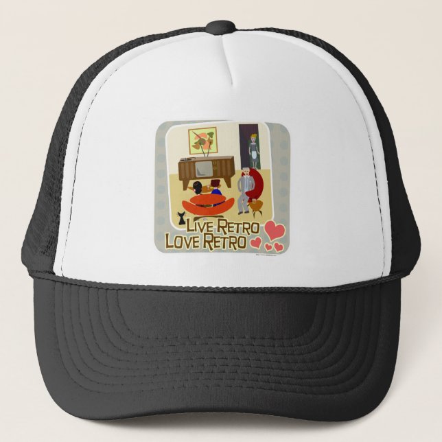 Live Retro Love Retro Slogan Trucker Hat (Front)