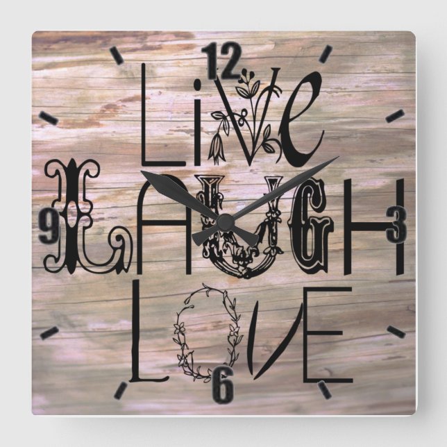 Live rire amour bois panneau rustique horloge mura (Recto)