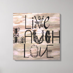 Live rire amour bois rustique panneau en toile mur