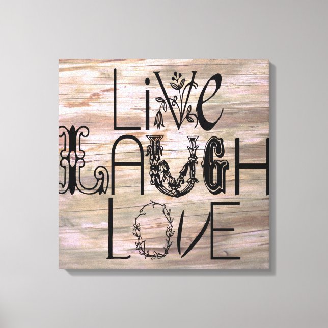 Live rire amour bois rustique panneau en toile mur (Recto)
