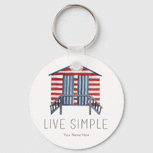 Live Simple Quote Nautical Summer Beach Hut Cabana Keychain