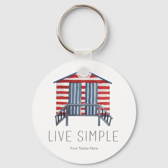 Live Simple Quote Nautical Summer Beach Hut Cabana Keychain (Front)