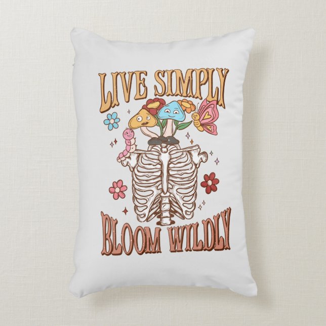 Live Simply, Bloom Wildly – Skeleton & Mushrooms  Accent Pillow (Front(Vertical))