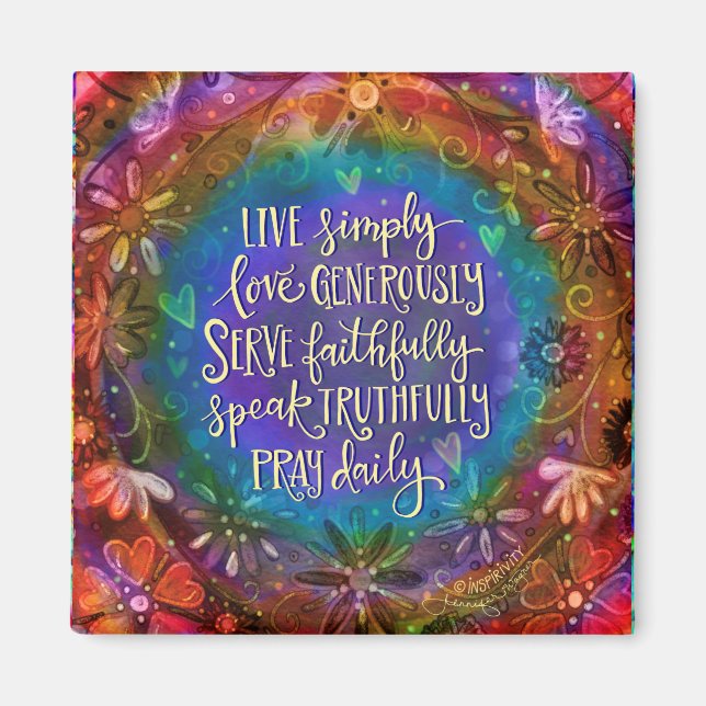 Live Simply Quote Pretty Floral Inspirivity Magnet (Front)