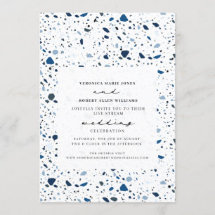 Live Stream Virtual Wedding Cobalt Terrazzo Invitation
