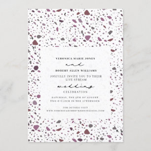 Live Stream Wedding Purple Cassis Terrazzo Invitation
