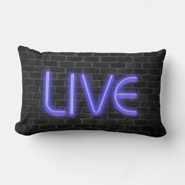 LIVE text in neon lights on brick Lumbar Pillow (Front)