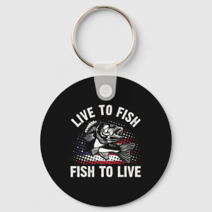 Live To Fish And Fish To Live Funny Fishing Gift Keychain