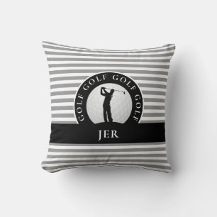 Live To Golf Monogrammed Golfer Grey Black For Him Throw Pillow