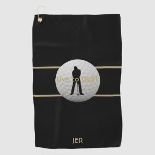 Live to Golf Quote Typography Black Green Monogram Golf Towel