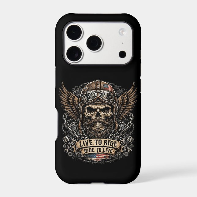 Live To Ride Bearded Skull Biker (Back)