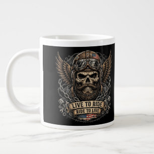 Live to Ride Bearded Skull Biker Large Coffee Mug