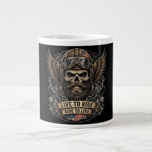 Live To Ride Bearded Skull Biker Large Coffee Mug